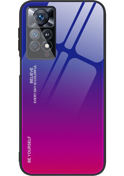 Xiaomi Redmi Için Note 12 Pro 4g/11 Pro 4g (Mediatek)/note 11 Pro 5g (Qualcomm) Gradyan Renk Anti-Çizelge Temperli Cam Geri+Yumuşak Tpu Kenar Kılıf Kabuk-Mavi/gül (Yurt Dışından)