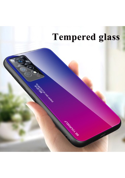 Xiaomi Redmi Için Note 12 Pro 4g/11 Pro 4g (Mediatek)/note 11 Pro 5g (Qualcomm) Gradyan Renk Anti-Çizelge Temperli Cam Geri+Yumuşak Tpu Kenar Kılıf Kabuk-Mavi/gül (Yurt Dışından) modelleri