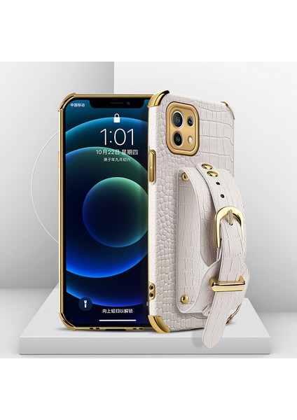 6d Elektrokürlü Timsah Doku Kickstand Tasarım Pu Deri Kaplamalı Tpu Telefon Kılıfı Xiaomi Mi 11 Lite 4g/5g/11 Lite 5g Ne-Beyaz (Yurt Dışından)