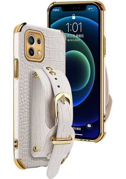 6d Elektrokürlü Timsah Doku Kickstand Tasarım Pu Deri Kaplamalı Tpu Telefon Kılıfı Xiaomi Mi 11 Lite 4g/5g/11 Lite 5g Ne-Beyaz (Yurt Dışından)