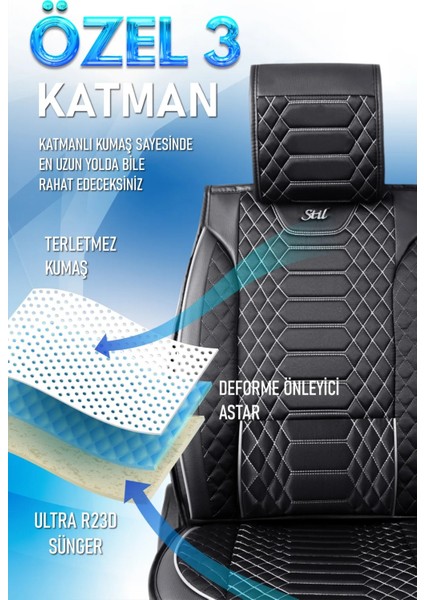 renault Clio 2 Hb Lüx Deri Oto Koltuk Kılıfı 5'li Set Tam Takım Royal Siyah Beyaz modelleri