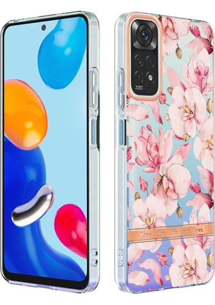 Xiaomi Için Redmi Note 11 4g (Qualcomm)/redmi Note 11S 4g Elektrok Burunlu Çiçek Desen Kasası Yumuşak Tpu Imd Şok Geçirmez Ince Çizik Anti-Çizik KAPAK-HC005 Pembe Gardenya (Yurt Dışından)