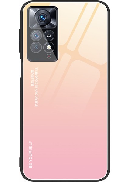 Xiaomi Redmi Için Note 12 Pro 4g/11 Pro 4g (Mediatek)/note 11 Pro 5g (Qualcomm) Gradyan Renk Anti-Çizelge Temsil Edilmiş Cam Geri+Yumuşak Tpu Kenar Kılıf Kabuk-Altın/pembe (Yurt Dışından)