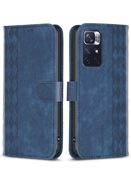 Xiaomi Için Redmi Note 11 4g (Qualcomm)/not 11S 4g Deri Telefon Kılıfı Izgoz Izgara Cüzdan Stand Kabuk-Mavi (Yurt Dışından)