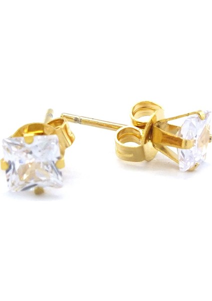 Altın Kaplama Dört Tırnaklı Kare Zirkon Taş Kadın Küpe UNK-778 fiyatları