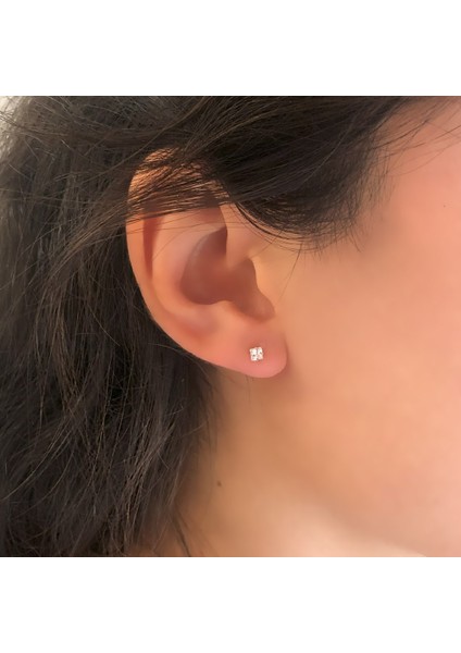 Altın Kaplama Dört Tırnaklı Kare Zirkon Taş Kadın Küpe UNK-778 fırsatları