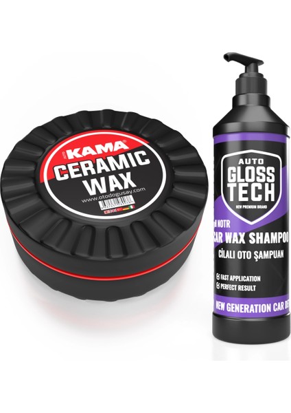 Autokama Ceramic Wax 200ML | Auto Glosstech Cilalı Oto Şampuan 500ML 2'li Set