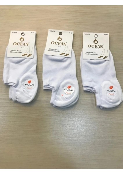 Ocean Modal Dikişsiz Görünmez Topuktan Sıyrılma Yapmayan Üçlü Paket Spor Ayakkabı Çorabı