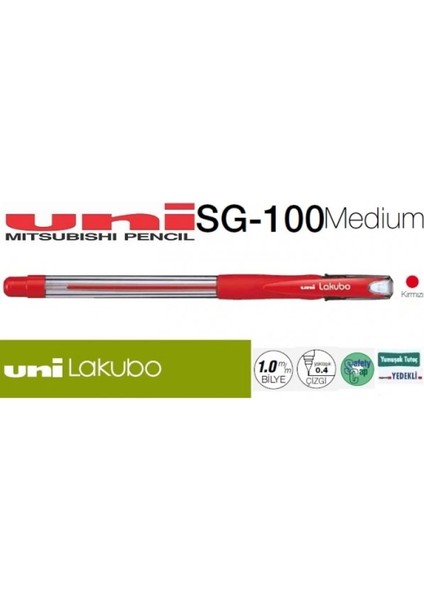 Uniball Lakubo Medium ( 1.0 ) Tükenmez Kalem Kırmızı ( 5 Adet )