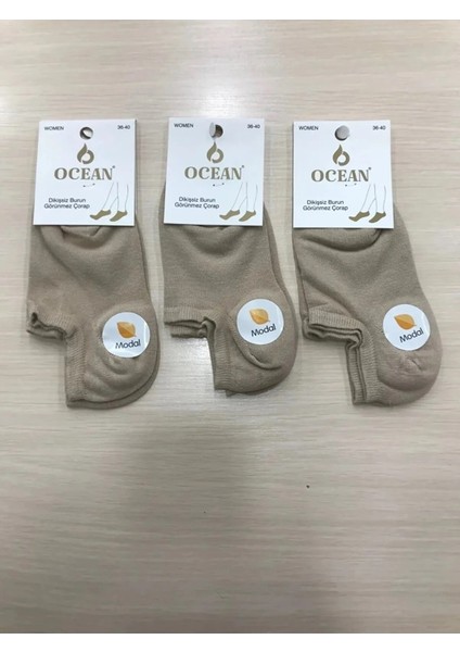 Ocean Modal Dikişsiz Görünmez Topuktan Sıyrılma Yapmayan Üçlü Paket Spor Ayakkabı Çorabı