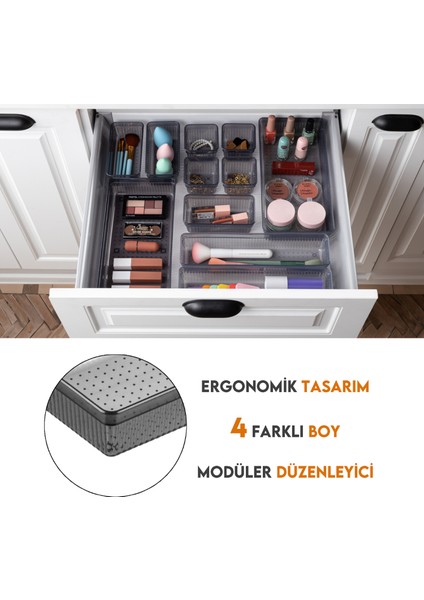 12'li Modüler Takı Makyaj Organizer - Banyo Çekmece Içi Düzenleyici Set Siyah