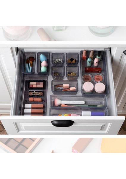 12'li Modüler Takı Makyaj Organizer - Banyo Çekmece Içi Düzenleyici Set Siyah