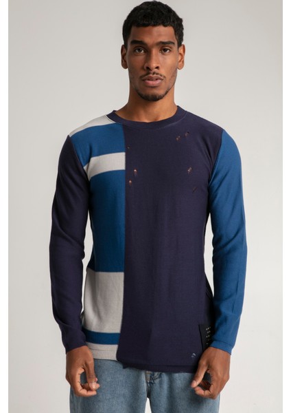 Bisiklet Yaka Spor Intersiye Örgü Delikli Triko Kazak