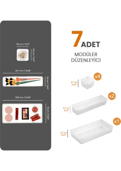 7 Parça Modüler Organizer Set - Kozmetik Aksesuar Düzenleyici Şeffaf fiyatları