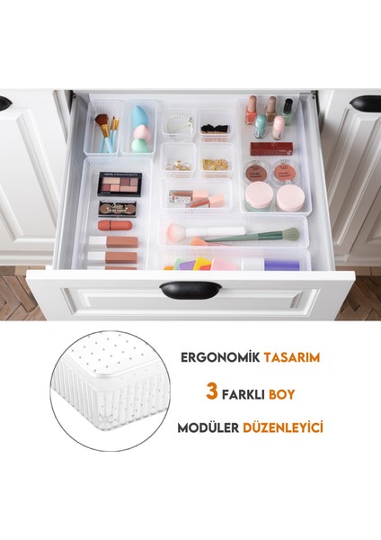 7 Parça Modüler Organizer Set - Kozmetik Aksesuar Düzenleyici Şeffaf modelleri