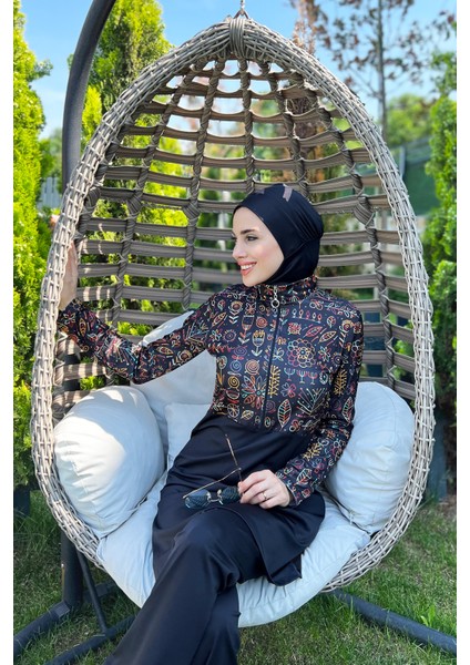 Yarım Fermuarlı Likralı Tam Kapalı Mayo 3lü Set R4507 Çiçek Tema fiyatları