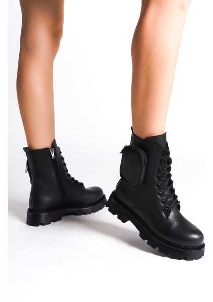 Gina Bağcıklı Fermuarlı Ortopedik Taban Suya ve Soğuğa Dayanıklı Çantalı Kadın Bot St Siyah fiyatları