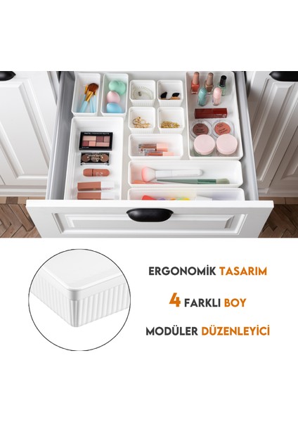 14 Parça Modüler Takı Aksesuar Düzenleyici Saklama Kutusu - Dolap Içi Masaüstü Organizer Beyaz
