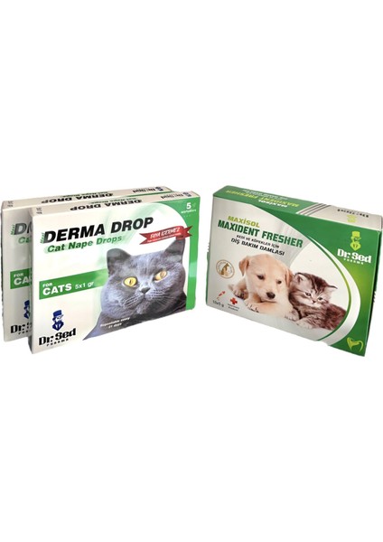 Axi Derma Kedi Dışparazit Ensedamlası Deri Bakım 2 Kutu + Veteriner Onaylı Ağız Kokusu Giderici