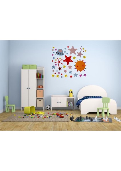 DUVAR ÇIKARTMA STICKER DEKORATİF DUVAR KAĞIDI,SÜS İKİ ADET UZAYLI DESENLİ PVC 70X50X0,5CM