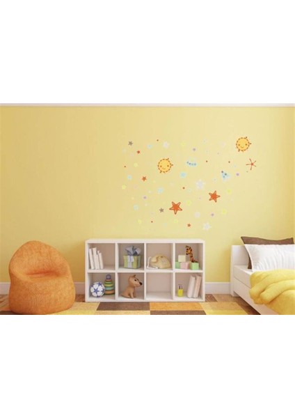 DUVAR ÇIKARTMA STICKER DEKORATİF DUVAR KAĞIDI,SÜS İKİ ADET UZAYLI DESENLİ PVC 70X50X0,5CM