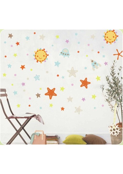 DUVAR ÇIKARTMA STICKER DEKORATİF DUVAR KAĞIDI,SÜS İKİ ADET UZAYLI DESENLİ PVC 70X50X0,5CM