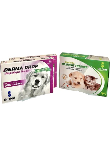 Dr. Sed Maxi Derma Köpek 11-20 kg Dışparazit Ensedamlası Deri Bakım 2 Kutu + Veteriner Onaylı Ağız Kokusu Giderici