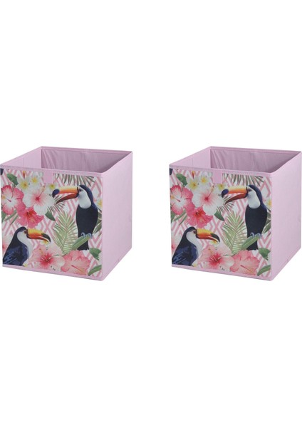 Saklama Kutusu Seti,kapaklı Kuş ve Bahar Desen Kumaş 2 Adet 28X28X28CM