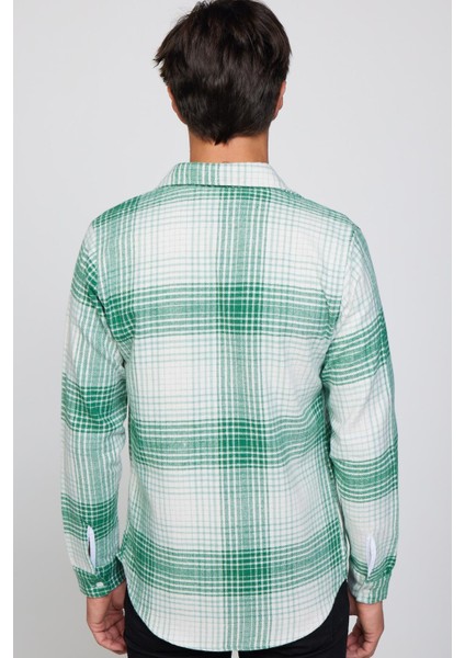 Slim Fit Dar Kesim Yeşil-Beyaz Kareli Oduncu Erkek Gömlek indirimleri