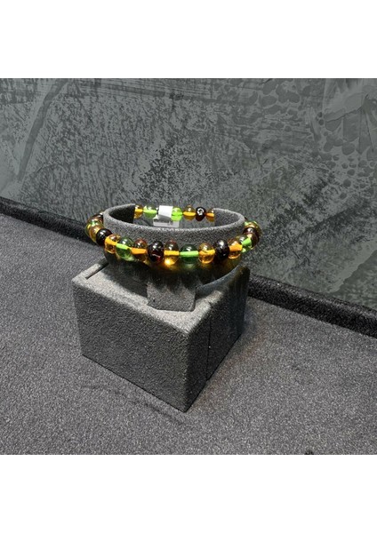 Baltık ve Karayip Damla Kehribar Bileklik, Serbest Kesim Çok Renkli, Esnek Misina Bileklik