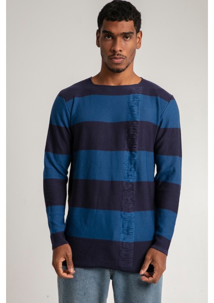 Sıfır Yaka Çizgili Önü Intersiye Püsküllü Spor Triko Kazak fiyatları