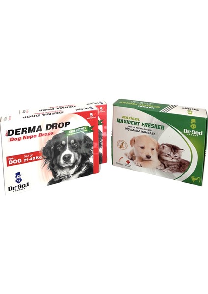 Maxi Derma Köpek 21-40 kg Dışparazit Ensedamlası Deri Bakım 2 Kutu + Veteriner Onaylı Ağız Kokusu Giderici