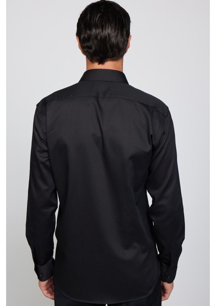 Modern Fit Pamuk Armürlü Premium Siyah Erkek Gömlek indirimleri