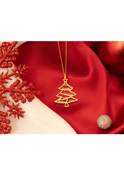 Yılbaşına Özel Gümüş Çam Ağacı Aile Kolye