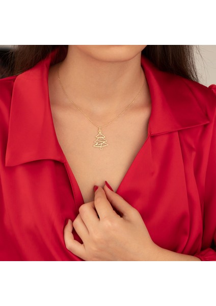 Yılbaşına Özel Gümüş Çam Ağacı Aile Kolye modelleri