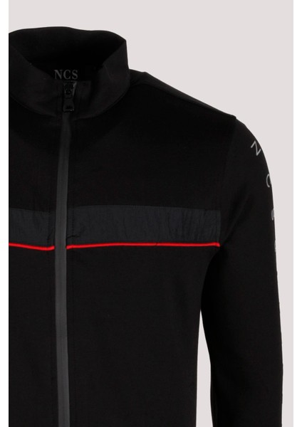 Erkek Eşofman Üstü Siyah Doubleface Kumaş Slim Fit Interlok'Lu Hırka Cardigan Ncs Jeans 1639
