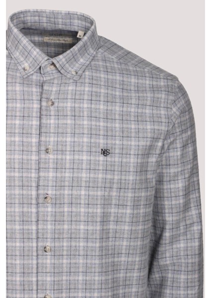 Erkek Gömlek Gri Uzun Kol Ekose Kareli Flanel Yün Tuşeli Slim Fit Düğmeli Yaka Shirt Ncs Jeans 7270 fiyatları