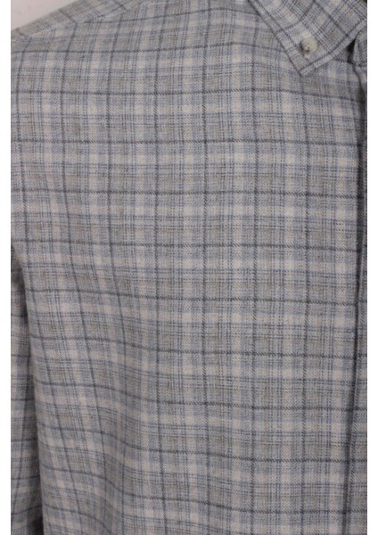 Erkek Gömlek Gri Uzun Kol Ekose Kareli Flanel Yün Tuşeli Slim Fit Düğmeli Yaka Shirt Ncs Jeans 7270 modelleri
