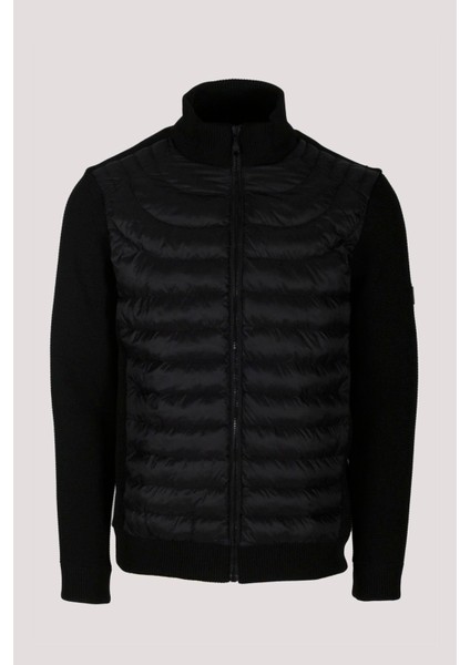 Erkek Siyah Zırh Örme Hırka Fermuarlı Dik Yaka Slim Fit 4517