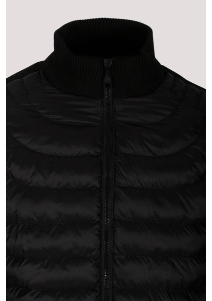 Erkek Siyah Zırh Örme Hırka Fermuarlı Dik Yaka Slim Fit 4517