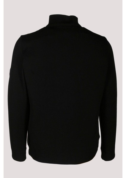 Erkek Siyah Zırh Örme Hırka Fermuarlı Dik Yaka Slim Fit 4517