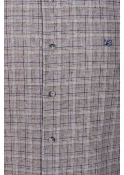 Erkek Gömlek Bej Uzun Kol Ekose Kareli Flanel Yün Tuşeli Slim Fit Düğmeli Yaka Shirt Ncs Jeans 7270 modelleri