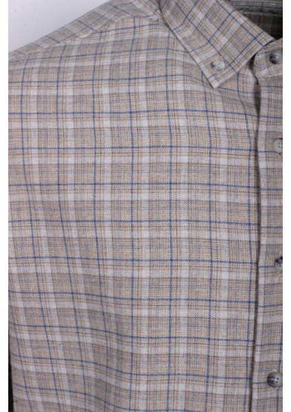 Erkek Gömlek Bej Uzun Kol Ekose Kareli Flanel Yün Tuşeli Slim Fit Düğmeli Yaka Shirt Ncs Jeans 7270 fırsatları