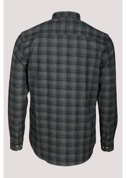 Erkek Gömlek Haki Uzun Kol Ekose Kareli Flanel Yün Tuşeli Slim Fit Düğmeli Yaka Shirt Ncs Jeans 7266
