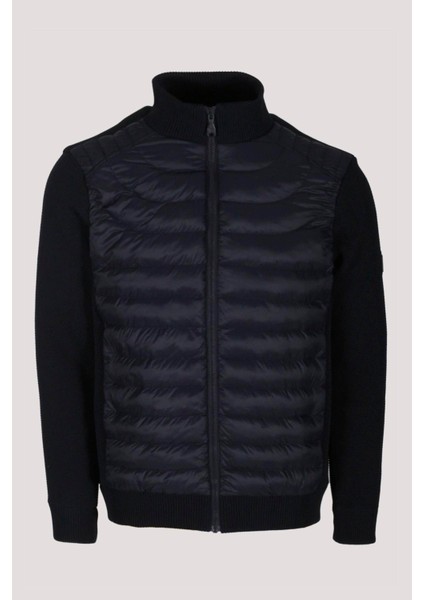 Erkek Lacivert Zırh Örme Hırka Fermuarlı Dik Yaka Slim Fit 4517