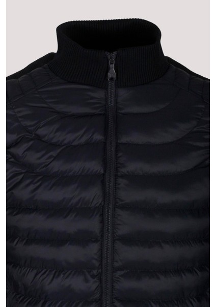 Erkek Lacivert Zırh Örme Hırka Fermuarlı Dik Yaka Slim Fit 4517