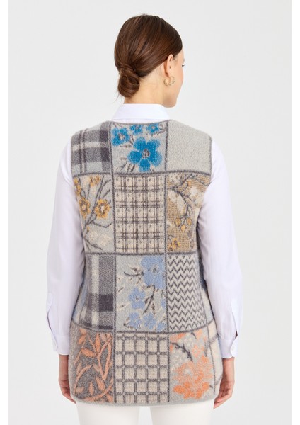 Kadın V Yaka Patchwork Yelek K.gri fiyatları