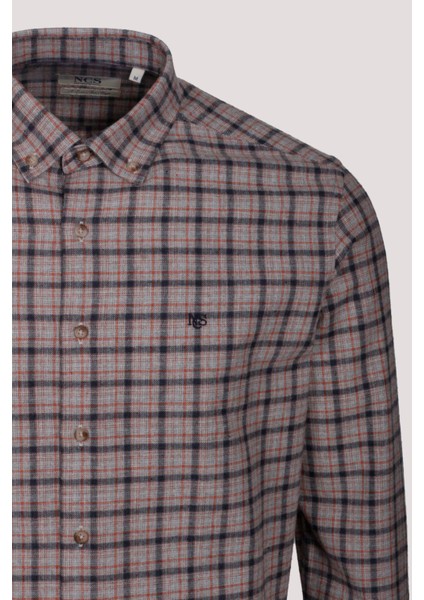 Erkek Gömlek Kiremit Uzun Kol Ekose Kareli Flanel Yün Tuşeli Slim Fit Düğmeli Yaka Shirt Ncs Jeans 7270 fiyatları