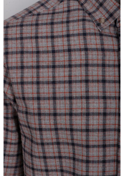 Erkek Gömlek Kiremit Uzun Kol Ekose Kareli Flanel Yün Tuşeli Slim Fit Düğmeli Yaka Shirt Ncs Jeans 7270 modelleri