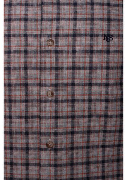 Erkek Gömlek Kiremit Uzun Kol Ekose Kareli Flanel Yün Tuşeli Slim Fit Düğmeli Yaka Shirt Ncs Jeans 7270 fırsatları
